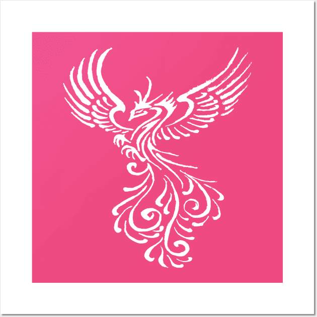 Fictional Phoenix Creature In Flight Artistic Illustration White Wall Art by taiche